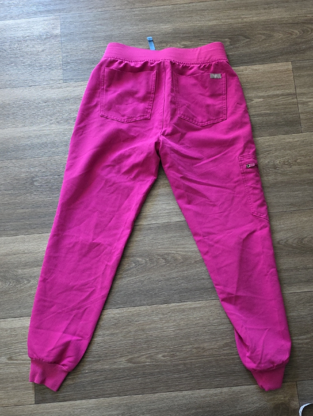 Figs Girls Hot Pink Jogger Pants with Blue Drawstring - Picture 8 of 9